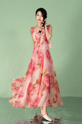 Beautiful Long A-line Sleeveless Printed Dress
