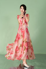 Beautiful Long A-line Sleeveless Printed Dress