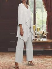 Beautiful Long Chiffon Simple Mother of The Bride Suit with Wrap