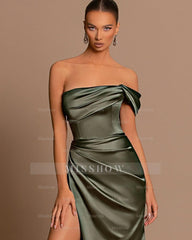 Sage off-the-shoulder split-front mermaid prom dress