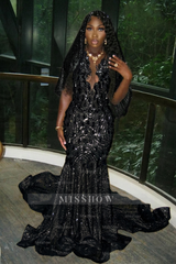 Beautiful Long Gold Mermaid Sleeveless Glitter Prom Dress with Veil