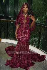 Beautiful Long Gold Mermaid Sleeveless Glitter Prom Dress with Veil