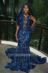 Beautiful Long Gold Mermaid Sleeveless Glitter Prom Dress with Veil