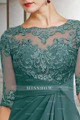 Beautiful Long Green A-line Lace Chiffon Mother of The Bride Dresses with Sleeves