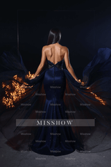 Beautiful Long Mermaid Lace Sleeveless Prom Dress With Detachable Train