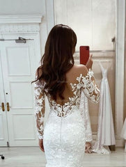 Beautiful Long Mermaid Long Sleeves Lace V-neck Wedding Dress