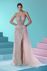 Beautiful Long Mermaid One Shoulder Lace Tulle Prom Evening Dresses with Slit
