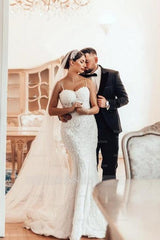 Beautiful Long Mermaid Spaghetti Straps Lace Sleeveless Wedding Dress