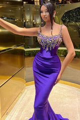 Beautiful Long Purple Mermaid Sleeveless Glitter Prom Evening Dresses