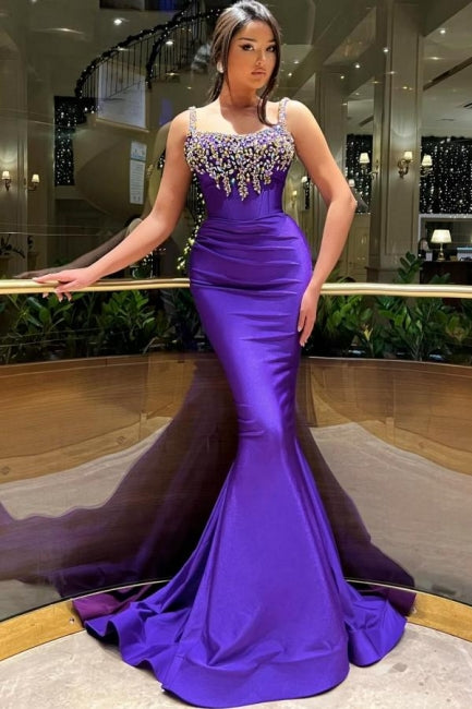 Beautiful Long Purple Mermaid Sleeveless Glitter Prom Evening Dresses