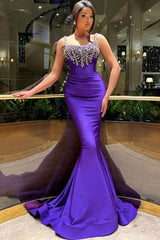 Beautiful Long Purple Mermaid Sleeveless Glitter Prom Evening Dresses