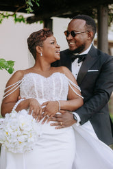 Beautiful Long White Beaded Mermaid Sleeveless Wedding Dress with Detachable Train