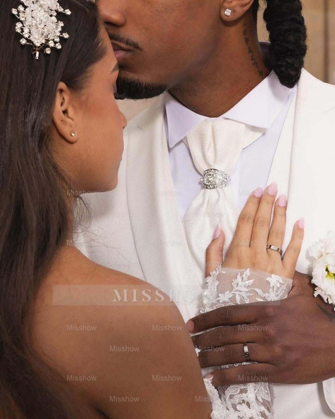 Beautiful Long White Mermaid Off-the-shoulder Lace Corset Wedding Dress with Long Sleeves