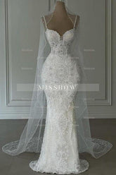 Beautiful Long White Mermaid Sweetheart Beaded Sleeveless Wedding Dress with Pearls
