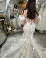 Beautiful Mermaid Sweetheart Sleeveless Appliques Tulle Lace Wedding Dresses
