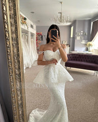 Beautiful Mermaid Tulle Lace Sweetheart Sleeveless White Wedding Dresses With Appliques