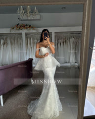 Beautiful Mermaid Tulle Lace Sweetheart Sleeveless White Wedding Dresses With Appliques