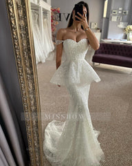 Beautiful Mermaid Tulle Lace Sweetheart Sleeveless White Wedding Dresses With Appliques