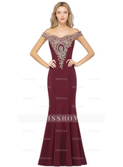 Beautiful Off-the-shoulder Floor-Length Dress with Lace Appliques