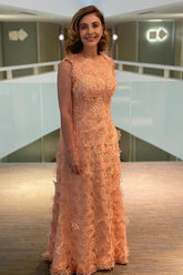 Beautiful Pink A-Line Crew Lace Sleeveless Lace Floor-Length Mother of the Bride Dresses Wedding Guest Dress