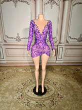 Beautiful Purple Crew Column Beaded Homecoming Dress Long Sleeve Short Tulle Mini Dresses With Rhinestones