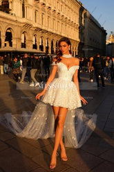 Beautiful Short White Off-the-shoulder Prom Evening Dresses Lace Cocktail Dresses with Pearls