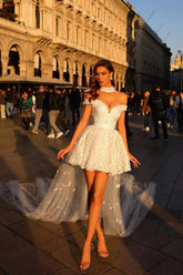 Beautiful Short White Off-the-shoulder Prom Evening Dresses Lace Cocktail Dresses with Pearls