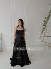 Beautiful Stunning Spaghetti Straps Satin Floor Length Dress with Side Slit