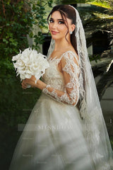 Beautiful White A-Line Sweetheart Long Sleeves Long Tulle Wedding Dresses With Appliques