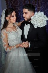 Beautiful White A-Line Sweetheart Long Sleeves Long Tulle Wedding Dresses With Appliques