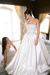 White strapless beaded ball gown wedding dress