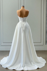 Beautiful White Long A-line Spaghetti Straps Wedding Dresses With Beads