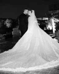 Beautiful White Strapless Beaded Ball Gown Sleeveless Cathedral Train Tulle Wedding Dresses With Appliques
