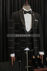 Benjamin Unique Black Wedding Suits with Sparkling Black Peaked Lapel