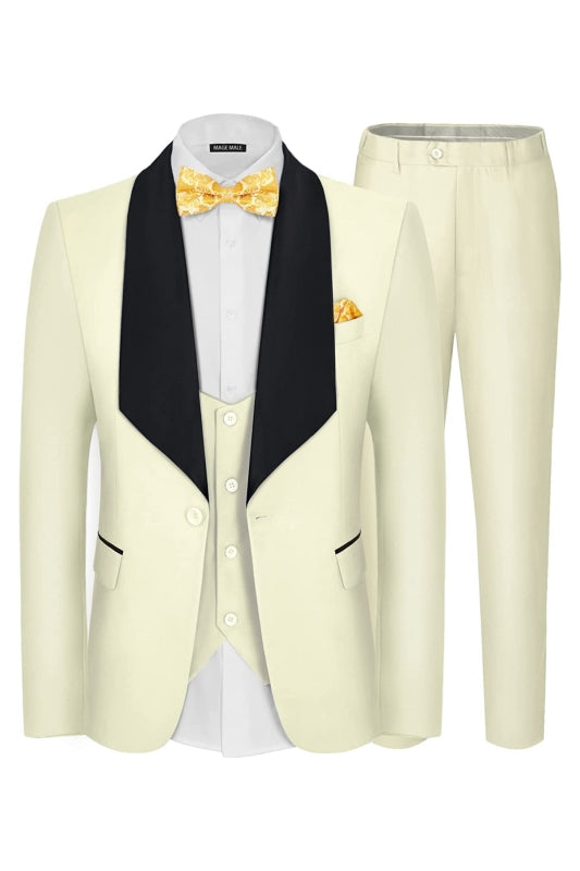 Bespoke Beige Three-Piece Shawl Collar Groom's Wedding Suit