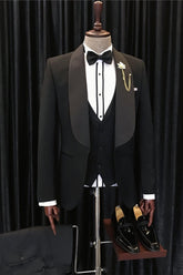 Bespoke Black Three-Piece Shawl Collar Groom's Wedding Attire