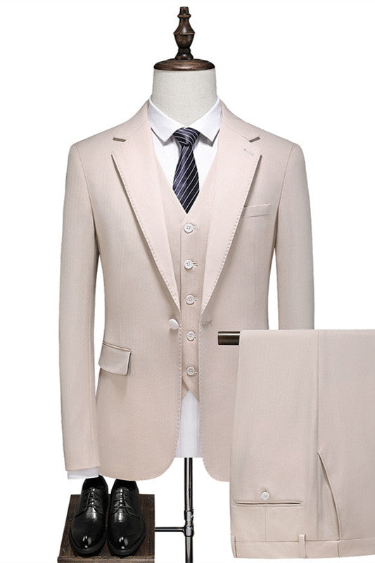 Bespoke Champagne Notched Lapel Three-Piece Prom Suit For Men
