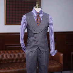 Bespoke Dark Gray Three-Piece Notched Lapel Business Suit