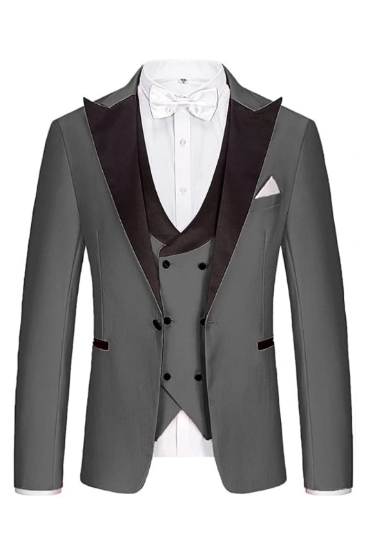 Bespoke Gray Three-Piece Peaked Lapel Business Suit
