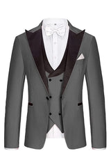 Bespoke Gray Three-Piece Peaked Lapel Business Suit