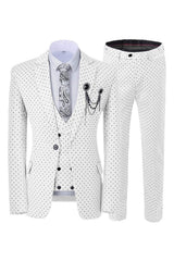 Bespoke Ivory Notched Lapel Three Piece Prom Suit With Black Dot