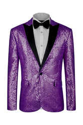 Bespoke Purple Peaked Lapel Sequined Prom Suit For Men