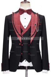 Black Close-Fitting Peak Lapel Three-Piece Wedding Suit