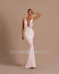Black Deep V Neck Sleeveless Mermaid Long Formal Dress With Pleated