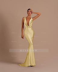 Black Deep V Neck Sleeveless Mermaid Long Formal Dress With Pleated