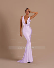 Black Deep V Neck Sleeveless Mermaid Long Formal Dress With Pleated