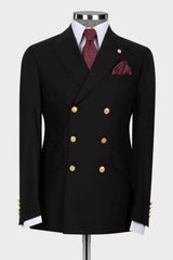 Black Double Breasted Peaked Lapel Men's Business Suit