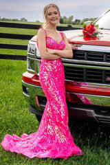 Black Fuchsia Off-the-Shoulder Sparkly Mermaid Gown with Slit and Sequins