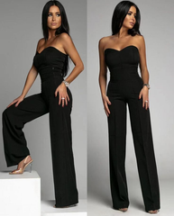 Black Graceful Sheath Zipper Sleeveless Strapless Jump Suit