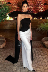White high neck satin column evening dress